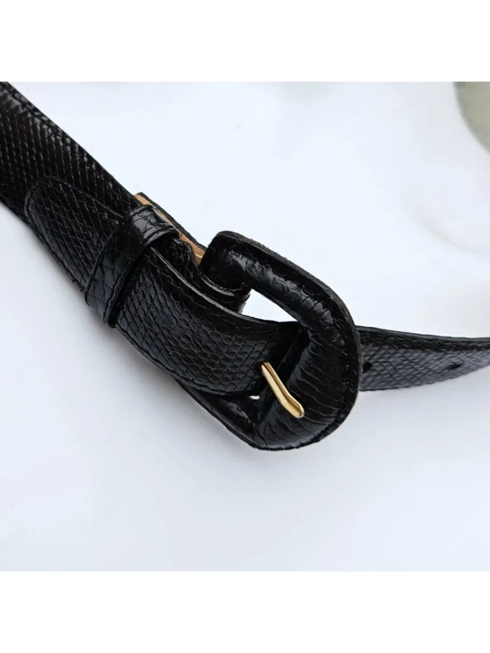 Vintage 80s Nordstrom Black Genuine Lizard Skin Belt Size S 23-27